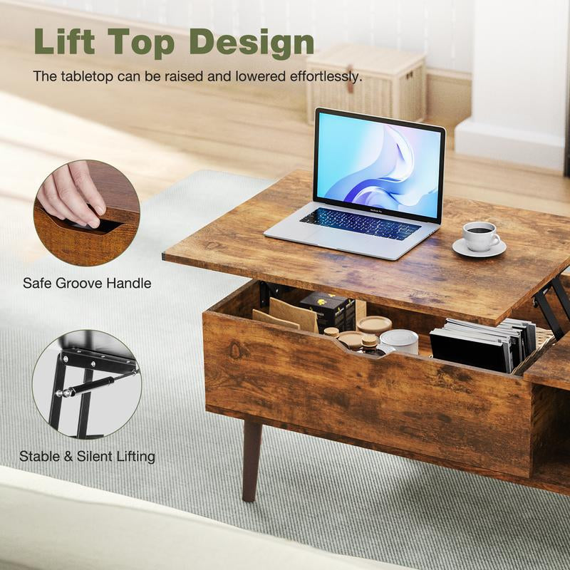 Sweetcrispy plus Coffee Table, Lift Top Coffee Tables for Living Room, Rising Tabletop Wood Dining Center Tables with Storage Shelf and Hidden Compartment