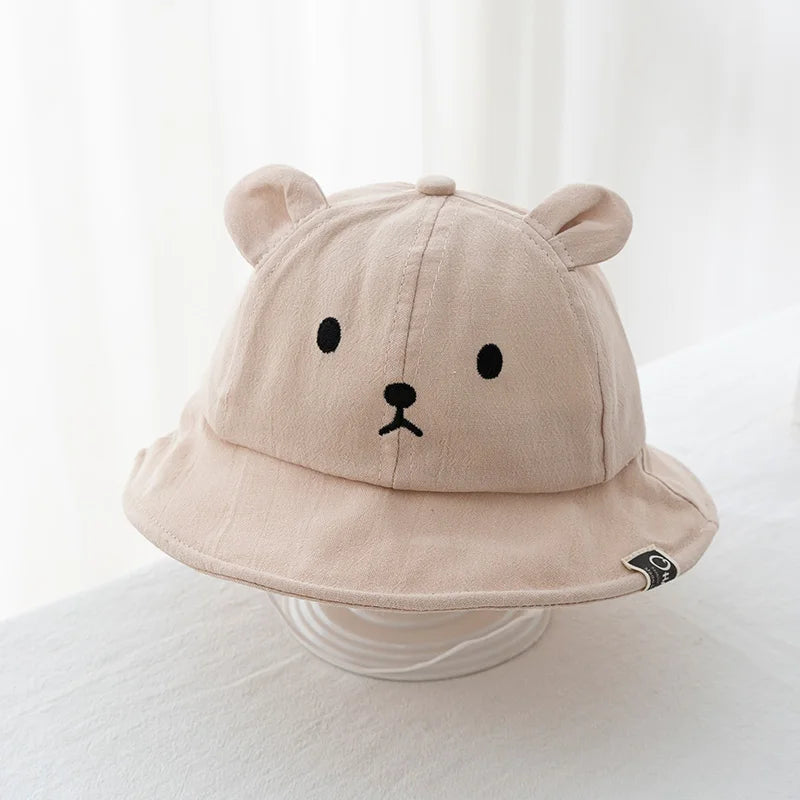 Cute Bear Baby Bucket Hat with Ears Boy Girl Cotton Kids Sun Hat Outdoor Summer Child Panama Cap