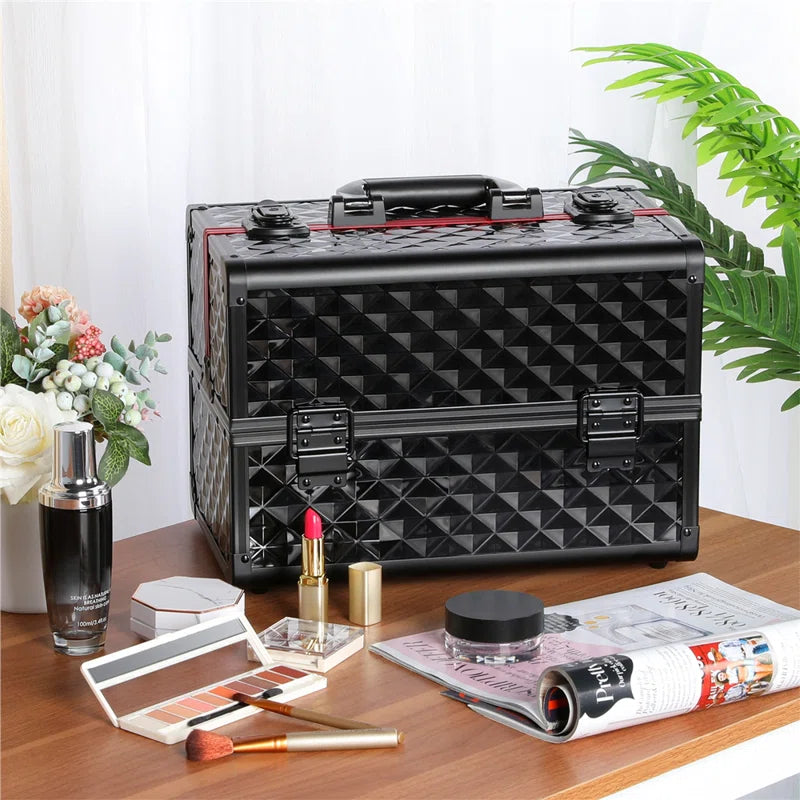 Professional Cosmetic Case Lockable Makeup Box Beauty Travel Case