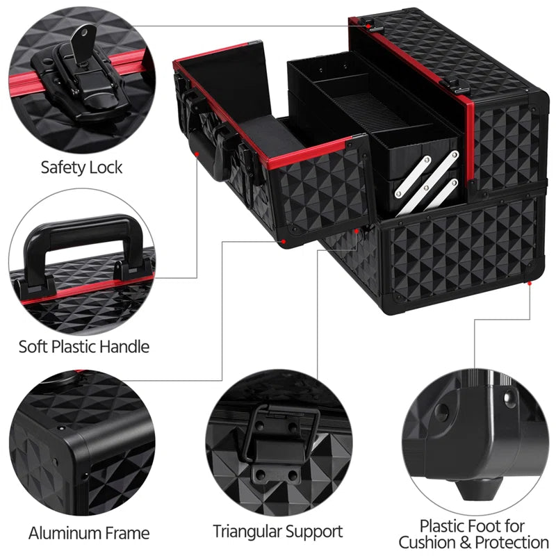 Professional Cosmetic Case Lockable Makeup Box Beauty Travel Case