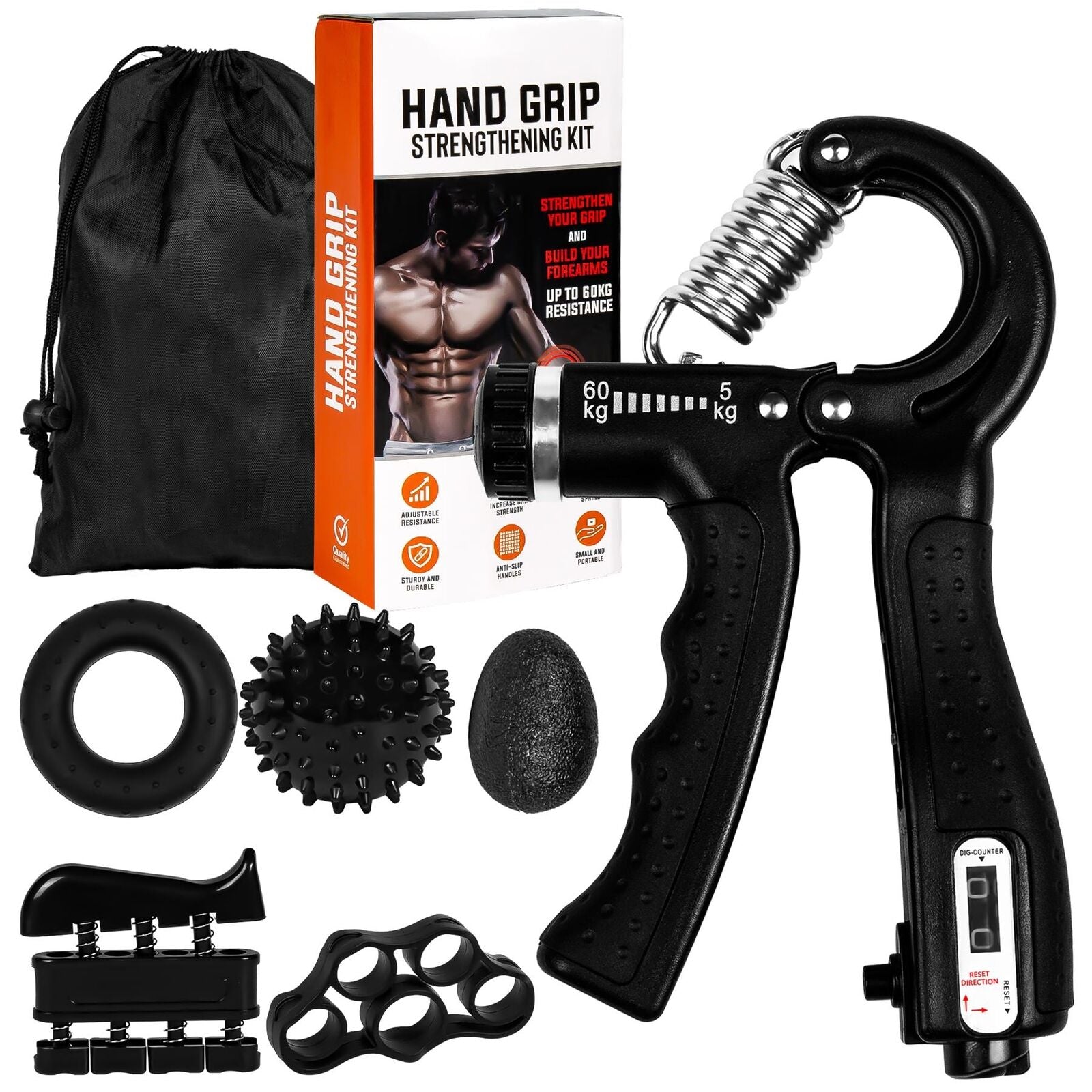 Hand Grip Strengthener 6 Pcs Forearm Exercise Resistance Finger Workout Kit