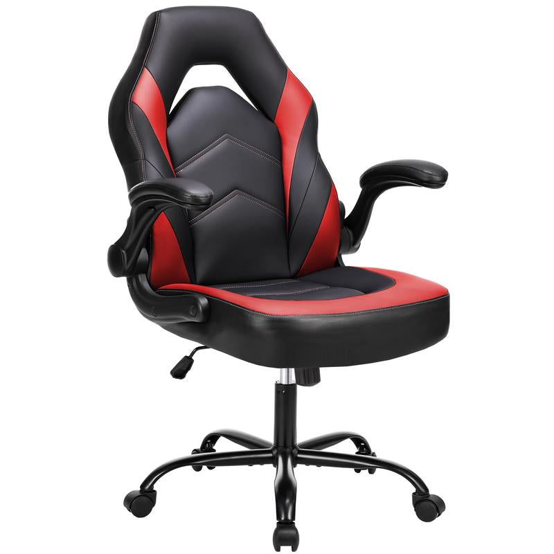 Sweetfurniture Gaming Chair - Computer Chair Ergonomic Office Chair PU Leather Desk Chair Executive Adjustable Swivel Task Chair with Flip-Up Armrest