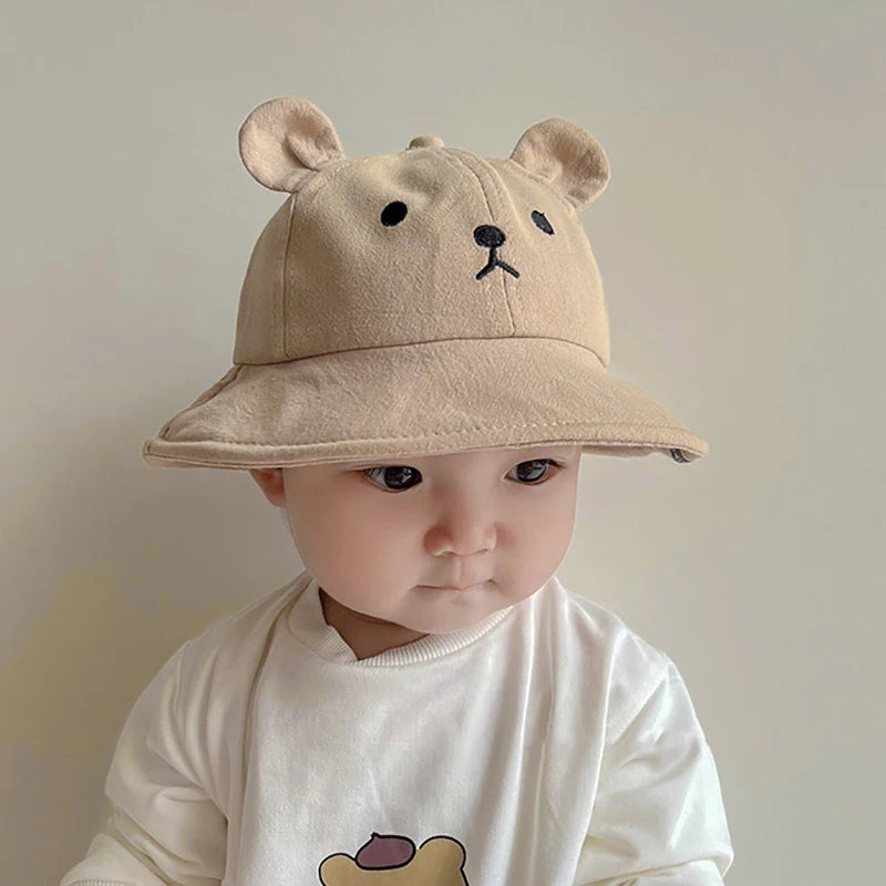 Cute Bear Baby Bucket Hat with Ears Boy Girl Cotton Kids Sun Hat Outdoor Summer Child Panama Cap