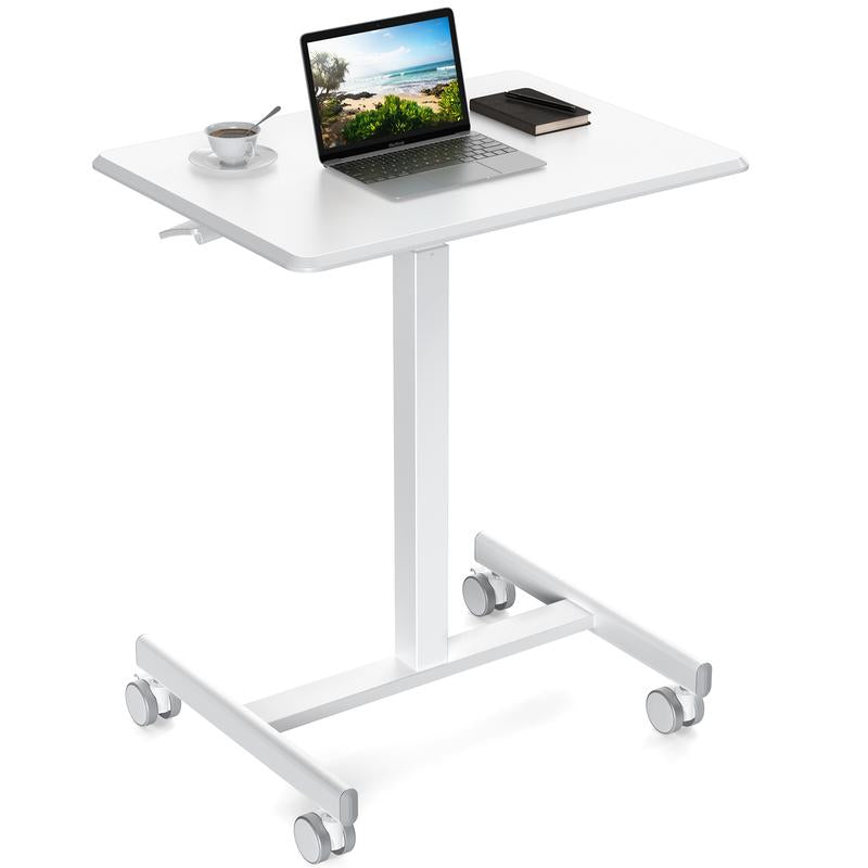 Sweet Furniture F Small Mobile Rolling Standing Desk - Overbed Table, Teacher Podium with Wheels, Adjustable Work Table, Rolling Desk Laptop Computer Cart for Home, Office, Classroom