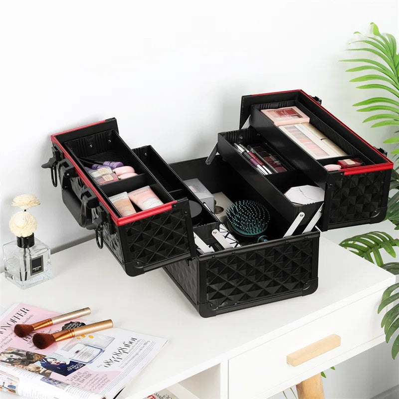 Professional Cosmetic Case Lockable Makeup Box Beauty Travel Case