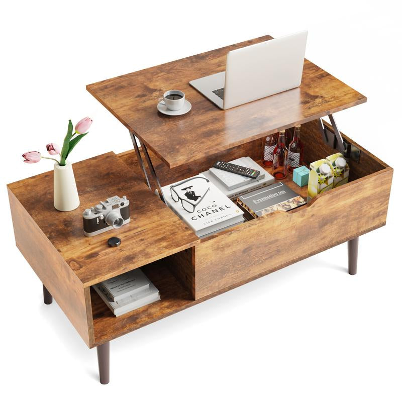 Sweetcrispy plus Coffee Table, Lift Top Coffee Tables for Living Room, Rising Tabletop Wood Dining Center Tables with Storage Shelf and Hidden Compartment