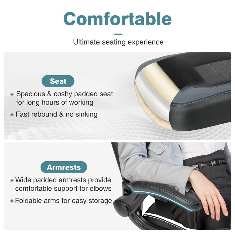 Sweetfurniture Gaming Chair - Computer Chair Ergonomic Office Chair PU Leather Desk Chair Executive Adjustable Swivel Task Chair with Flip-Up Armrest