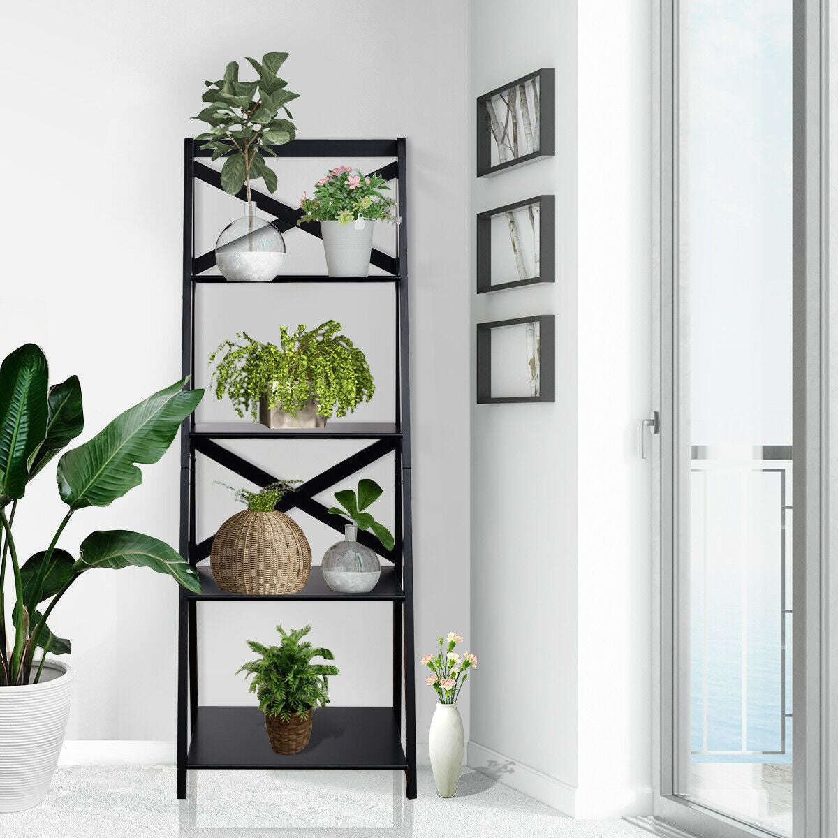 4 Tier Wooden Ladder Shelving Unit