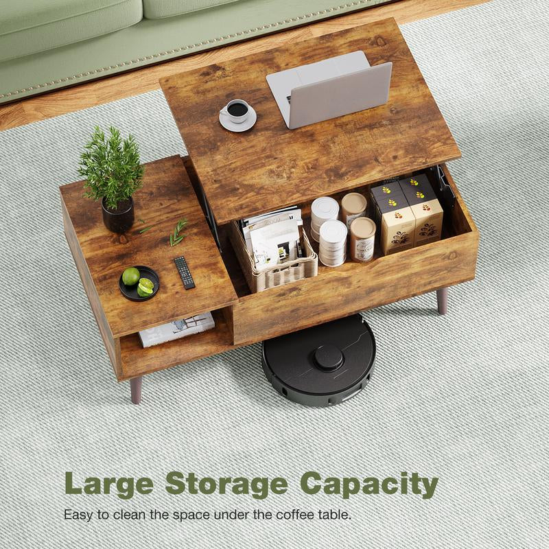Sweetcrispy plus Coffee Table, Lift Top Coffee Tables for Living Room, Rising Tabletop Wood Dining Center Tables with Storage Shelf and Hidden Compartment