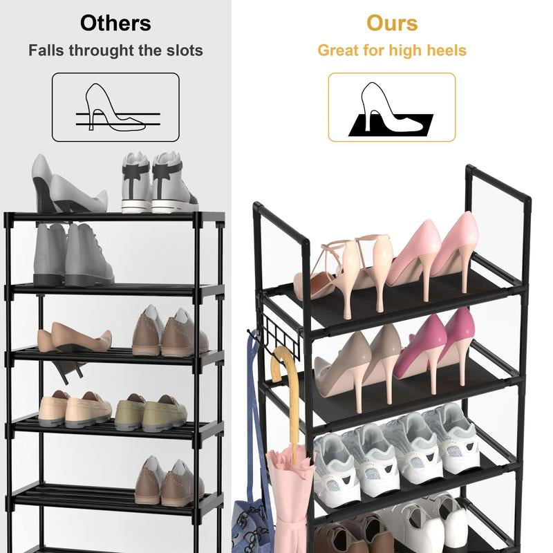 Multi-Tier Shoe Rack, 1 Count Apartment Furniture Space Saving Shoe Organizer with Hooks, Air Condition Room Storage Organizer for Hanging Bags, Umbrella, Household Essentials