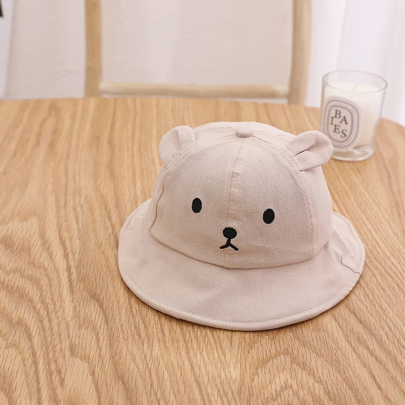 Cute Bear Baby Bucket Hat with Ears Boy Girl Cotton Kids Sun Hat Outdoor Summer Child Panama Cap
