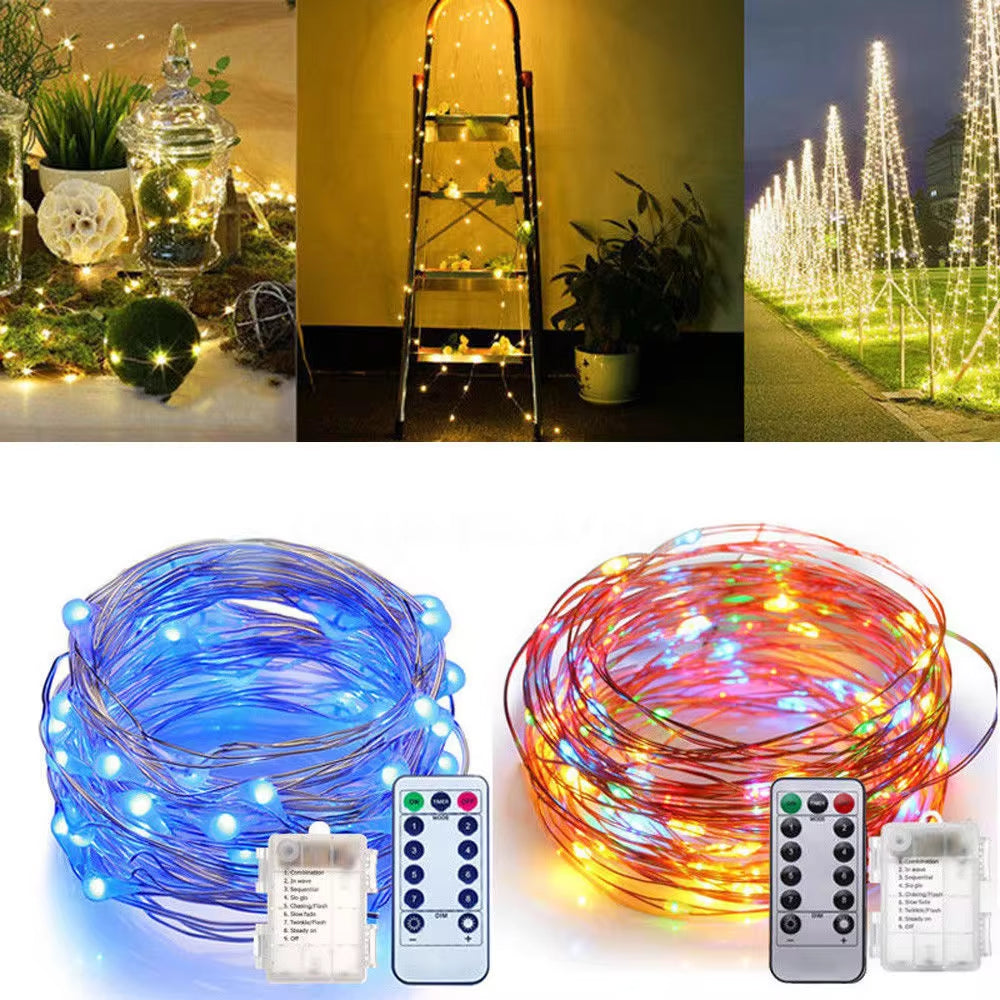 LED string lights with a remote control timer and fairy lights that run on batteries Eight Modes of Twinkle String Lights Firefly Lights 5M, 10M