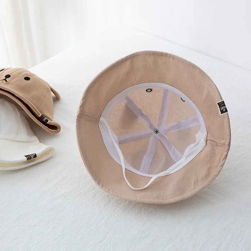 Cute Bear Baby Bucket Hat with Ears Boy Girl Cotton Kids Sun Hat Outdoor Summer Child Panama Cap