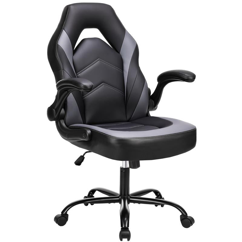 Sweetfurniture Gaming Chair - Computer Chair Ergonomic Office Chair PU Leather Desk Chair Executive Adjustable Swivel Task Chair with Flip-Up Armrest