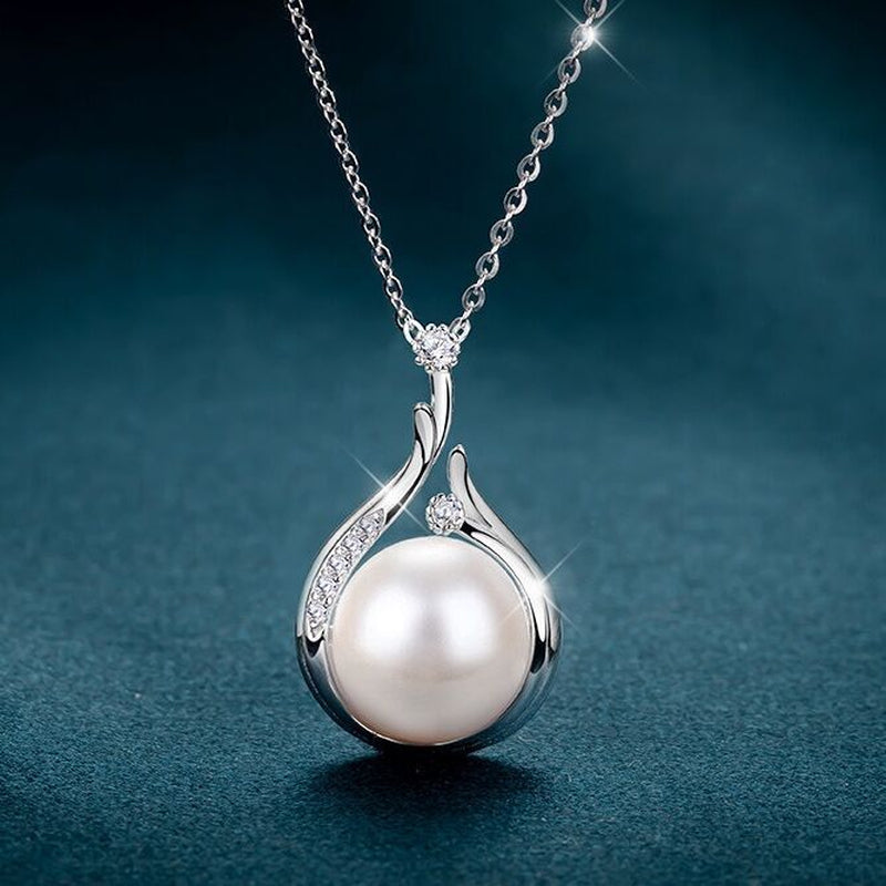 925 Sterling Silver Crystal Pearl Pendant Necklace | Women's & Girls' Jewellery Gift