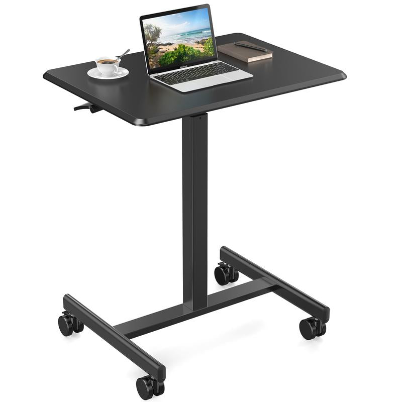 Sweet Furniture F Small Mobile Rolling Standing Desk - Overbed Table, Teacher Podium with Wheels, Adjustable Work Table, Rolling Desk Laptop Computer Cart for Home, Office, Classroom