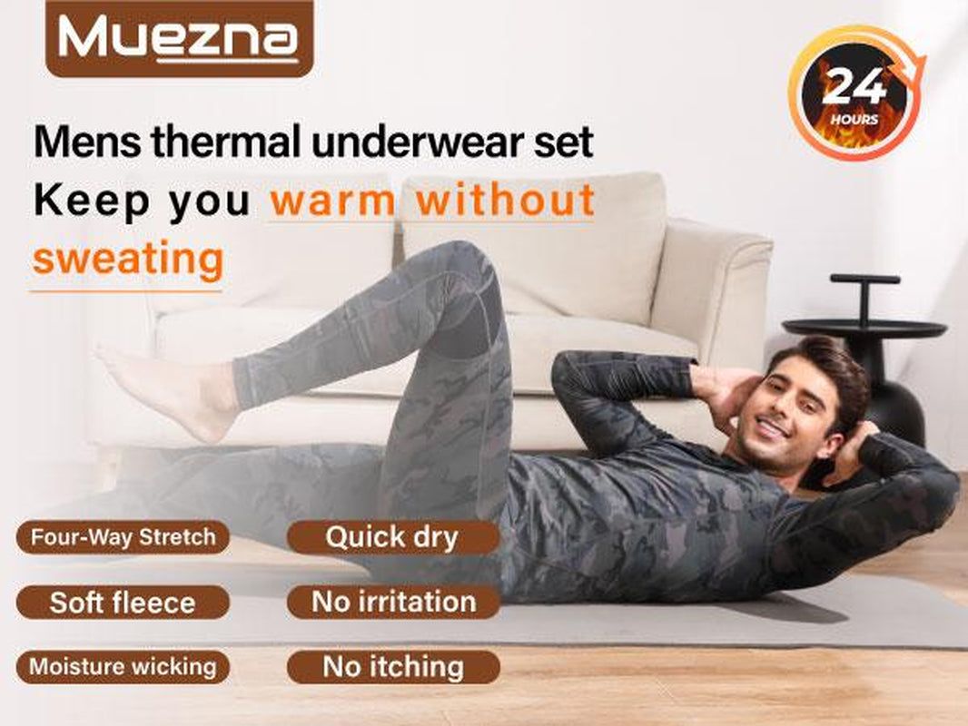 Muezna Men'S Thermal Top and Bottom Set Underwear Long Johns Base Layer with Soft Fleece Lined Fabric Menswear