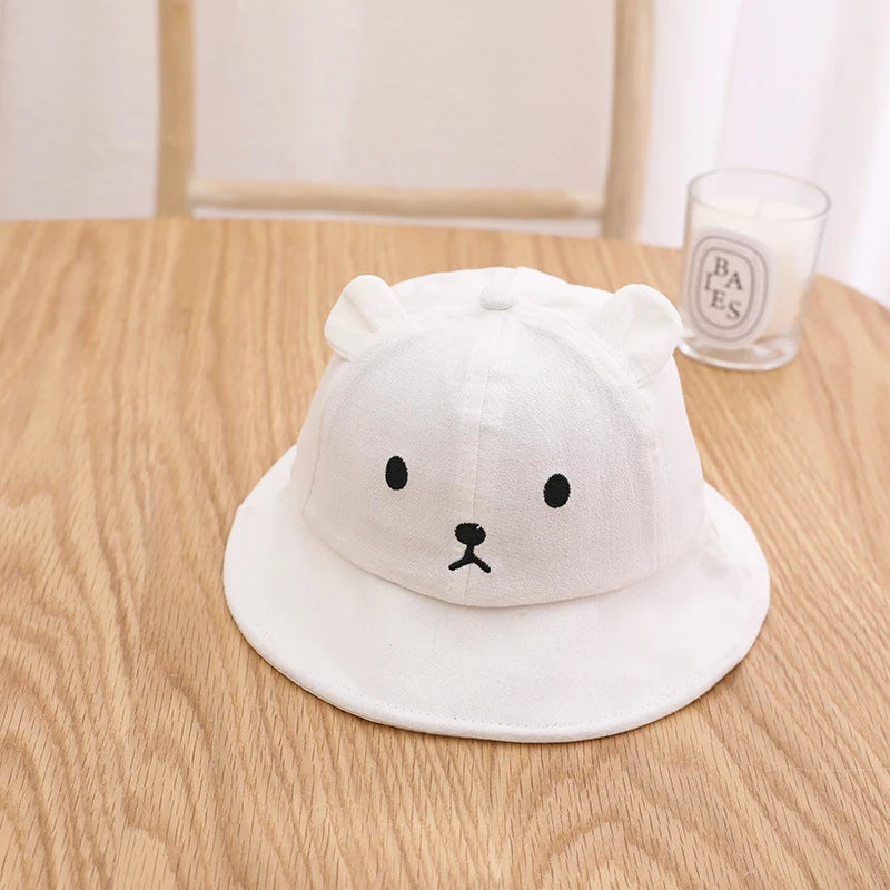Cute Bear Baby Bucket Hat with Ears Boy Girl Cotton Kids Sun Hat Outdoor Summer Child Panama Cap