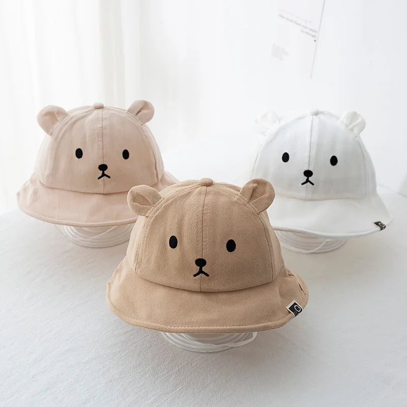 Cute Bear Baby Bucket Hat with Ears Boy Girl Cotton Kids Sun Hat Outdoor Summer Child Panama Cap