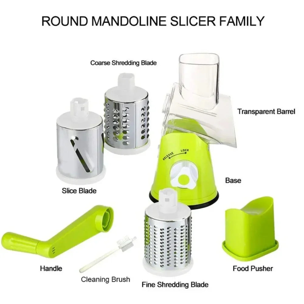Vegetable Cutter & Slicer Manual Kitchen Cheese Chopper Machine with 3 Sharp Drums Multifunctional Garlic Potato Shredder