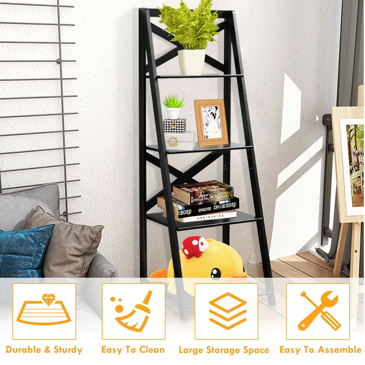 4 Tier Wooden Ladder Shelving Unit