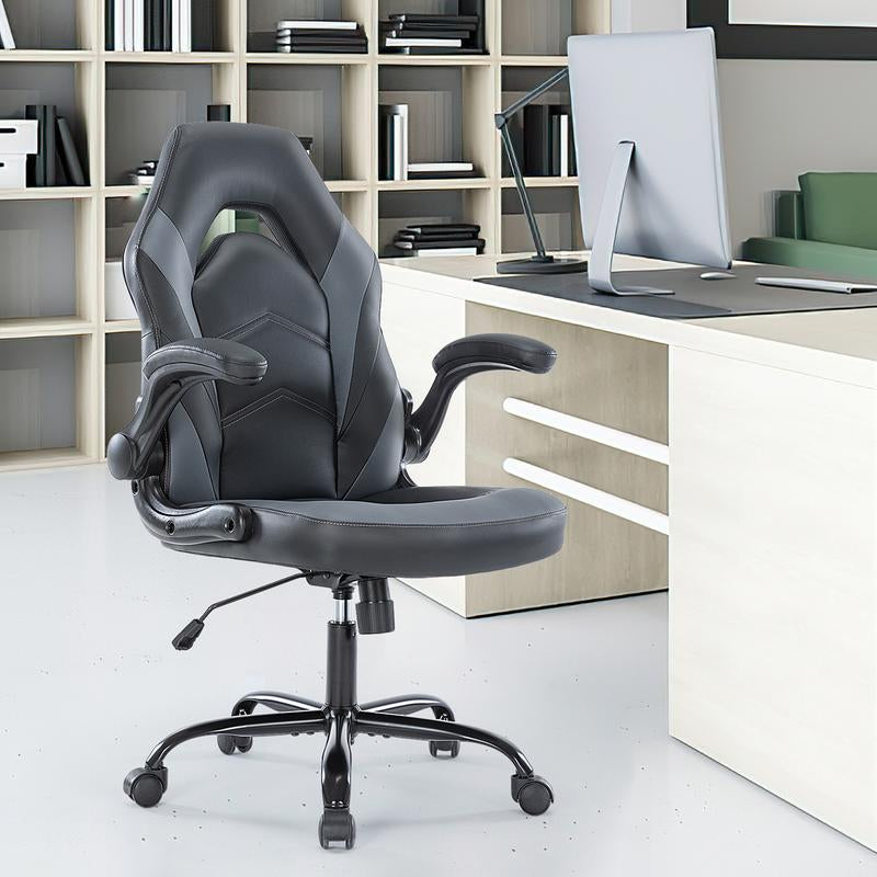 Sweetfurniture Gaming Chair - Computer Chair Ergonomic Office Chair PU Leather Desk Chair Executive Adjustable Swivel Task Chair with Flip-Up Armrest