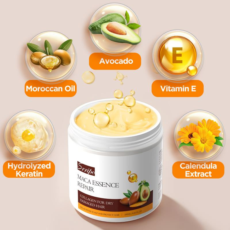 Srripo Collagen Hair Care Deep Repair Conditioning Argan Oil 8.45Oz 250ML Collagen Hair Mask Essence, Conditioner Hair Care Shampoo, Suitable for Repairing Dry and Damaged Hair, Cleansing, Moisturizing and Hydrating