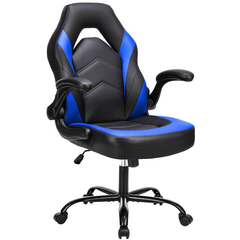 Sweetfurniture Gaming Chair - Computer Chair Ergonomic Office Chair PU Leather Desk Chair Executive Adjustable Swivel Task Chair with Flip-Up Armrest