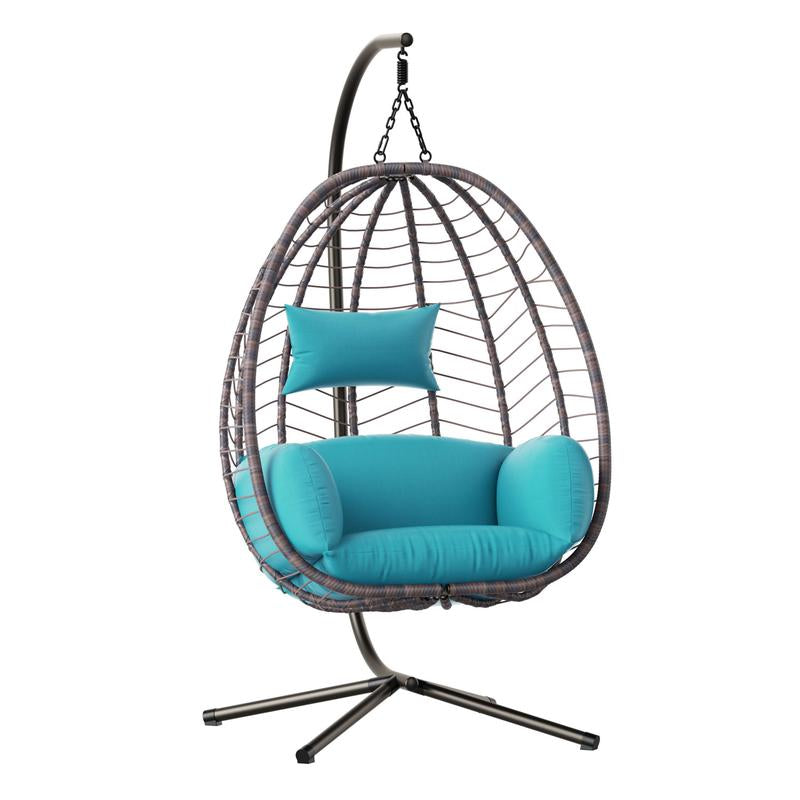 Egg Swing Chair Outdoor Indoor Wicker Rattan Hanging Chair with Stand 350Lbs Capacity W/Strong Frame & Cushions for Patio Balcony Bedroom