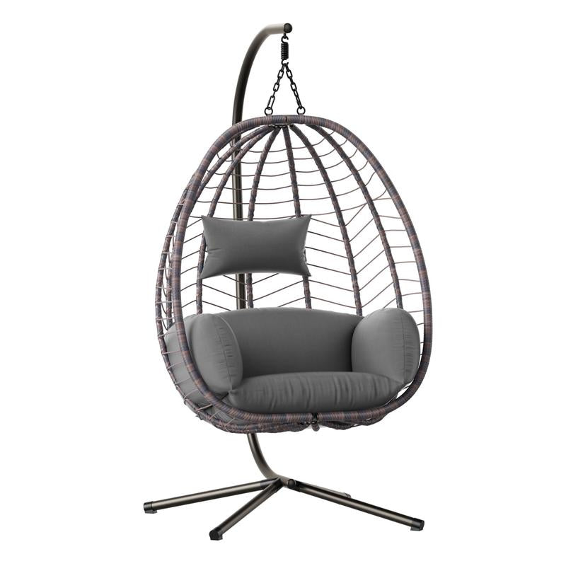 Egg Swing Chair Outdoor Indoor Wicker Rattan Hanging Chair with Stand 350Lbs Capacity W/Strong Frame & Cushions for Patio Balcony Bedroom