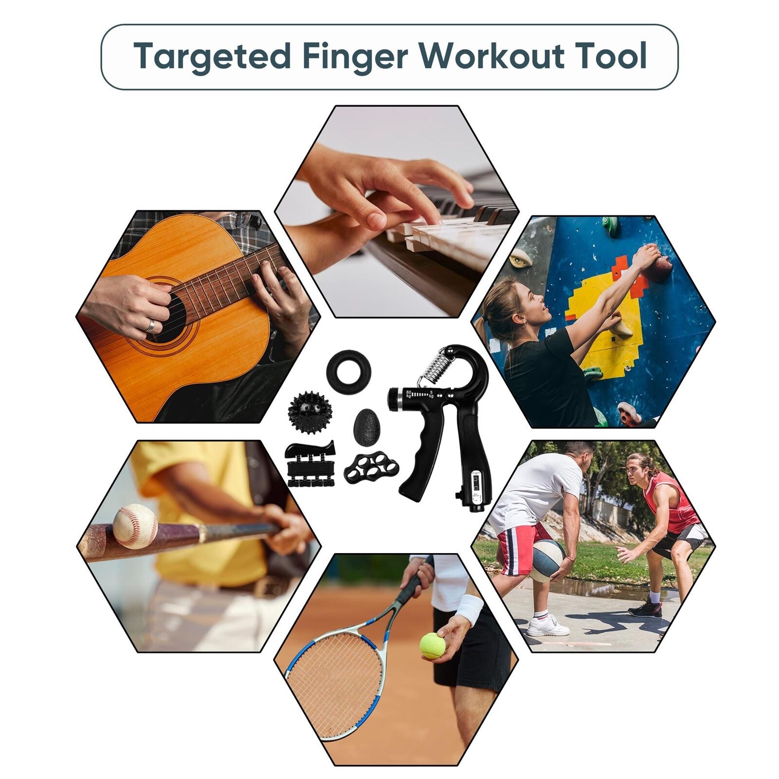 Hand Grip Strengthener 6 Pcs Forearm Exercise Resistance Finger Workout Kit