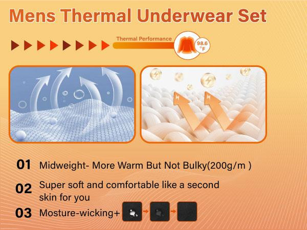 Muezna Men'S Thermal Top and Bottom Set Underwear Long Johns Base Layer with Soft Fleece Lined Fabric Menswear