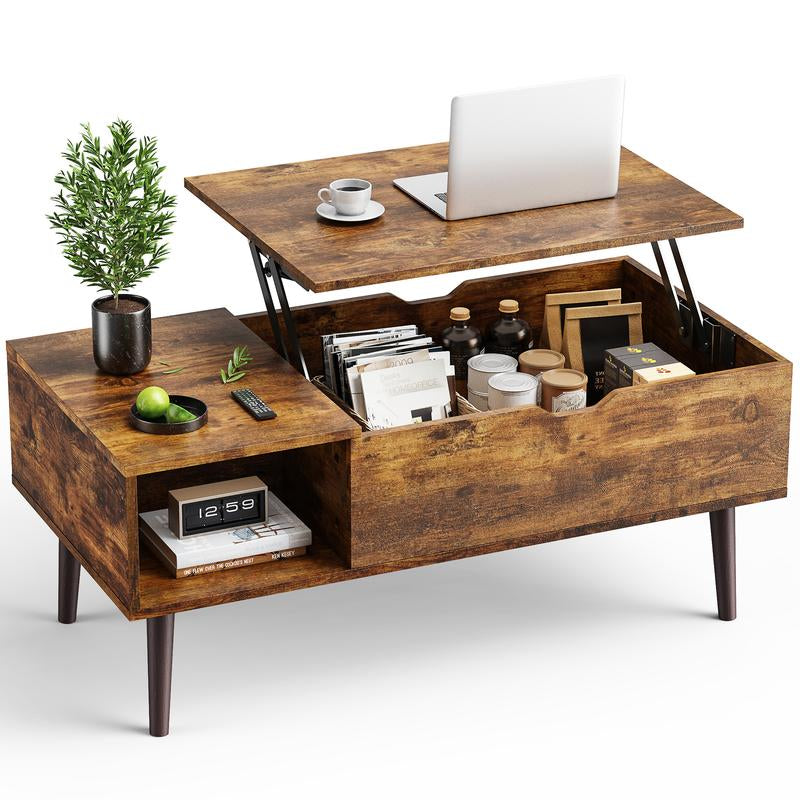 Sweetcrispy plus Coffee Table, Lift Top Coffee Tables for Living Room, Rising Tabletop Wood Dining Center Tables with Storage Shelf and Hidden Compartment