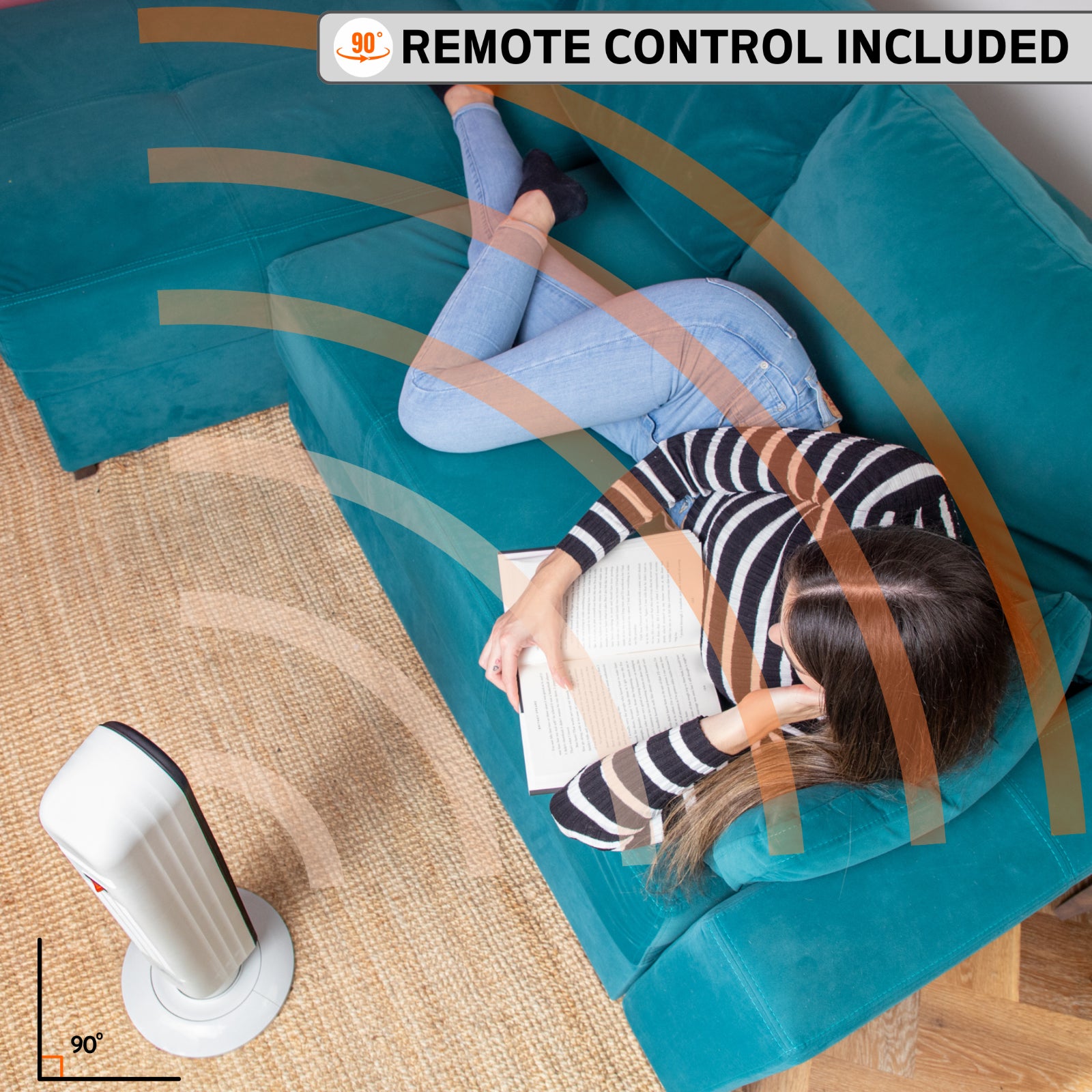 Electric Heater Energy Efficient, Ceramic Tower Fan, Silent, by Nuovva