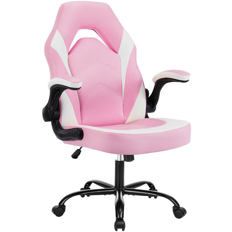 Sweetfurniture Gaming Chair - Computer Chair Ergonomic Office Chair PU Leather Desk Chair Executive Adjustable Swivel Task Chair with Flip-Up Armrest