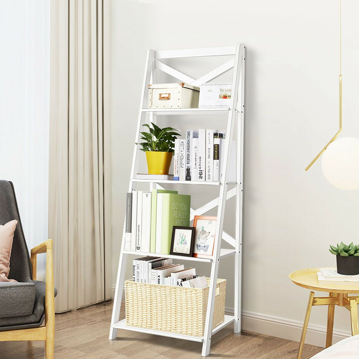 4 Tier Wooden Ladder Shelving Unit