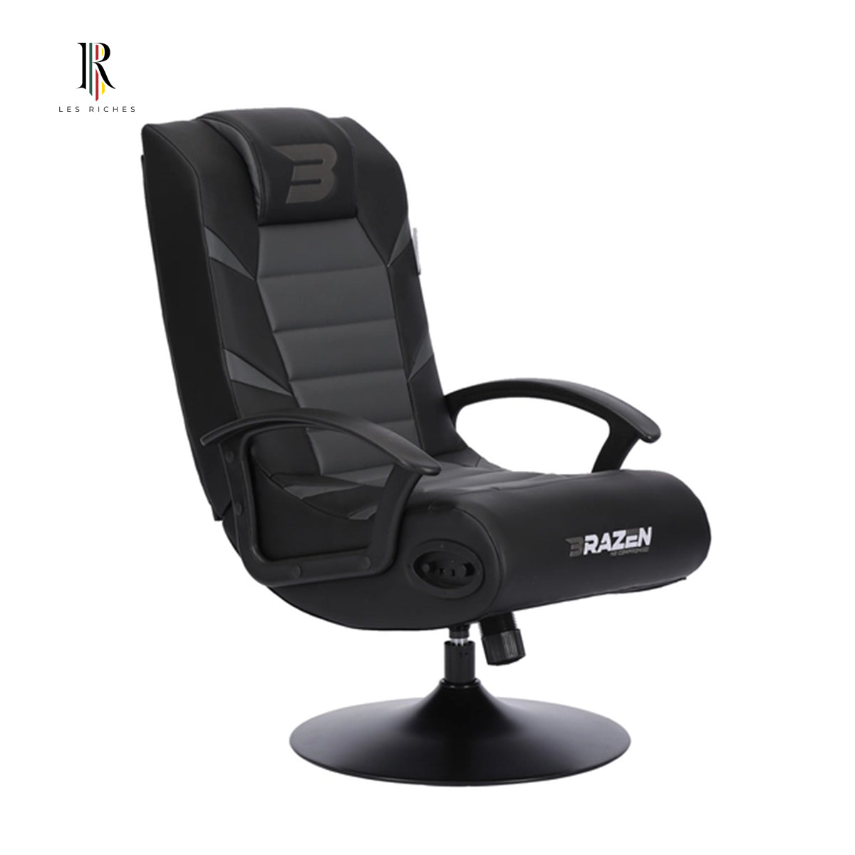 BraZen Pride 2.1 Surround Sound Bluetooth Gaming Chair, Padded for Comfort- Black/Grey, Compatible with Nintendo, Playstation, Xbox