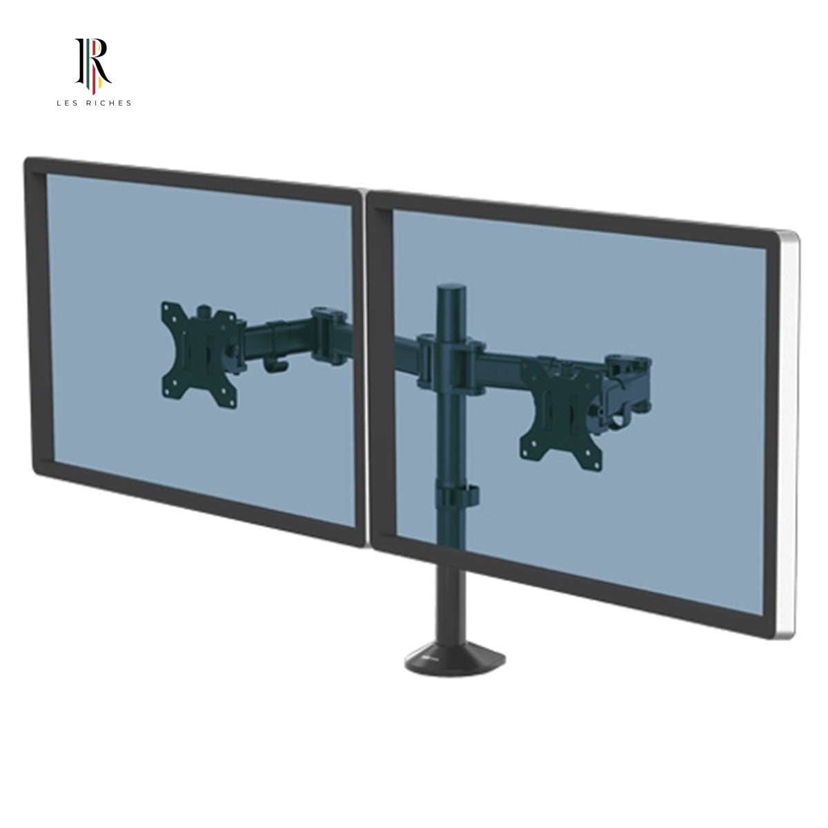 Fellowes Reflex Dual Monitor Arm – Adjustable Mount for 27" Screens (up to 8kg each), Tilt 45°, Pan 180°, 360° Rotation, VESA 75x75/100x100, Black