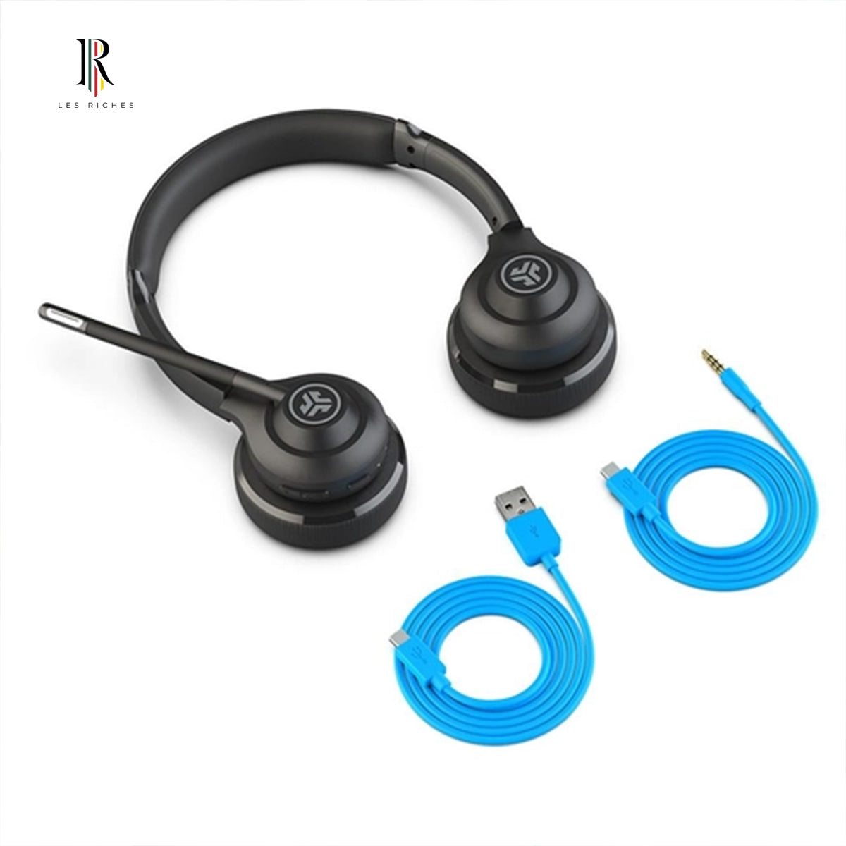 JLab GO Work Wireless & Wired Headset - For PC, Mac, Mobile, Calls & Music, Black/Blue