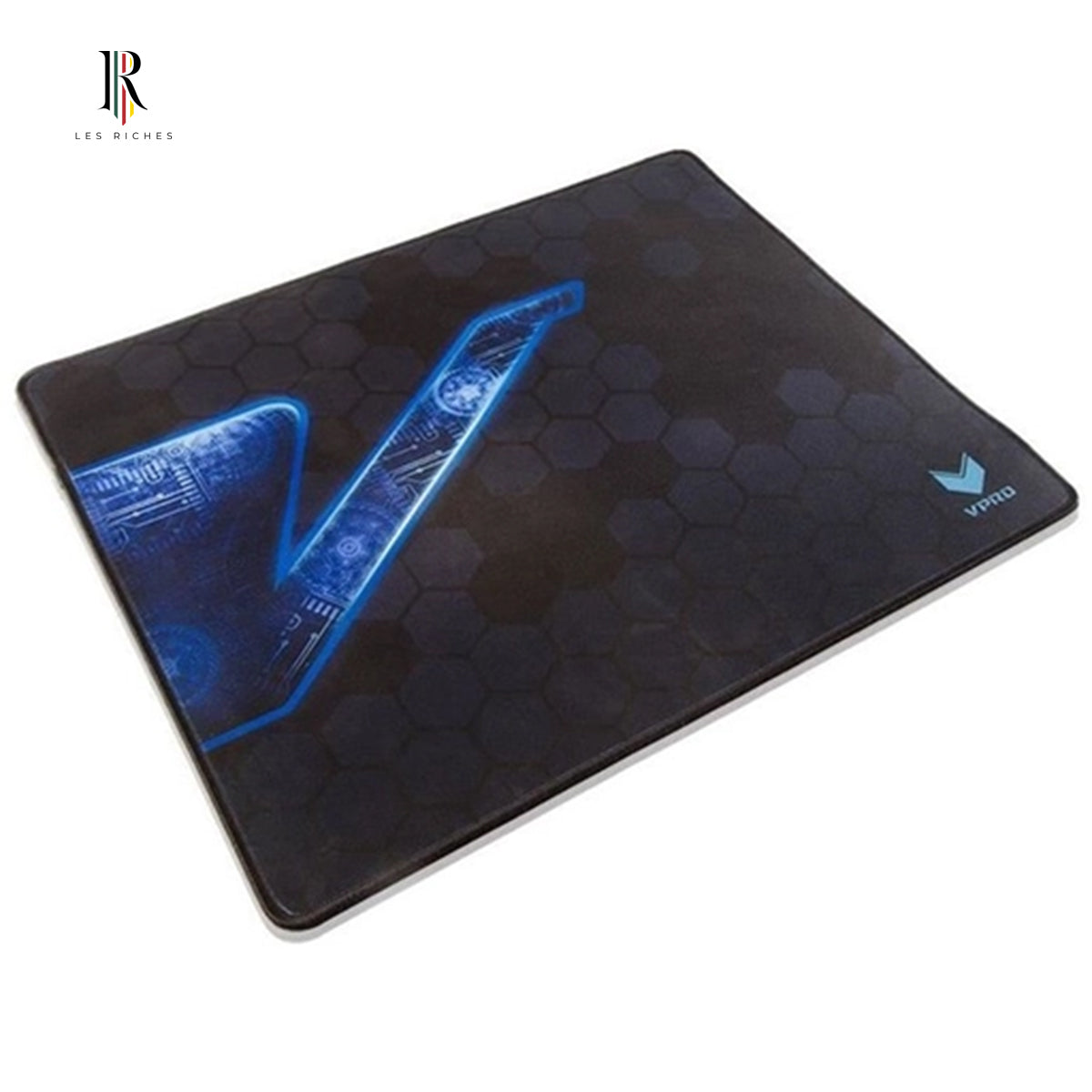 Rapoo V1000 BL Gaming Mouse Pad - Durable Fabric, Rubber Base, Black with Blue Pattern