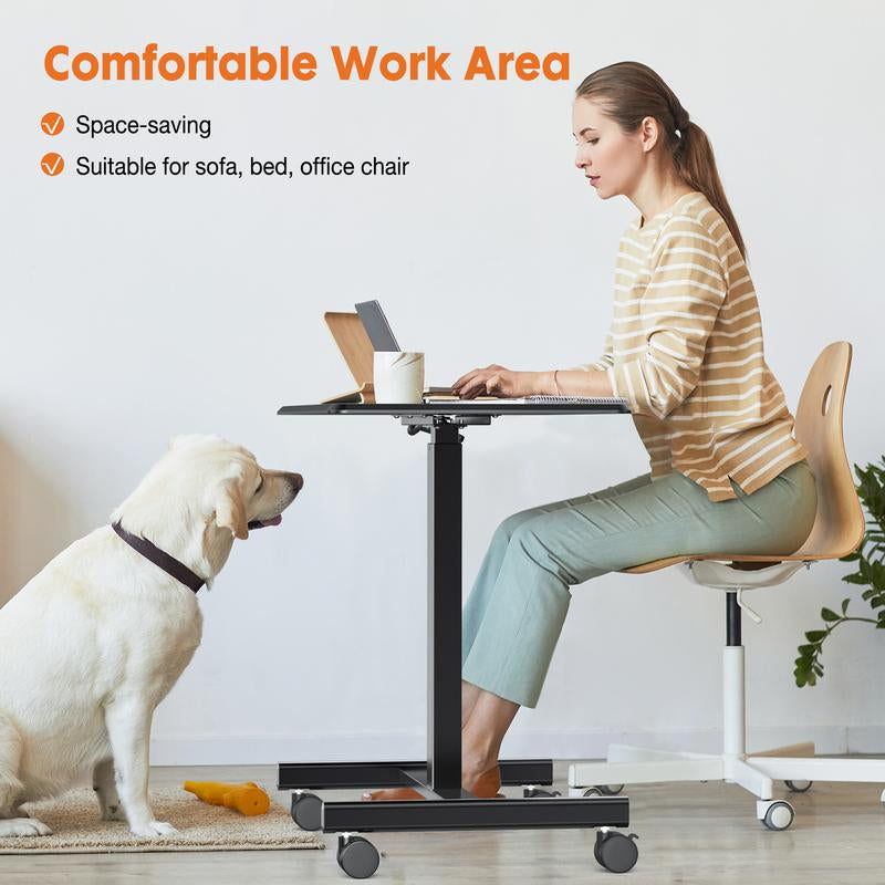Sweet Furniture F Small Mobile Rolling Standing Desk - Overbed Table, Teacher Podium with Wheels, Adjustable Work Table, Rolling Desk Laptop Computer Cart for Home, Office, Classroom