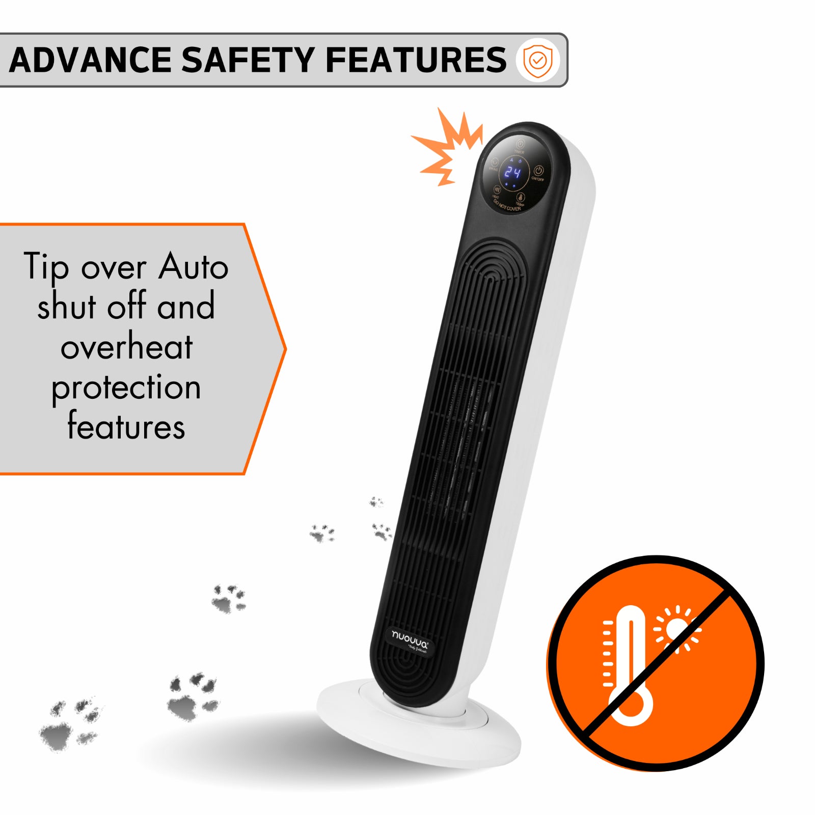 Electric Heater Energy Efficient, Ceramic Tower Fan, Silent, by Nuovva