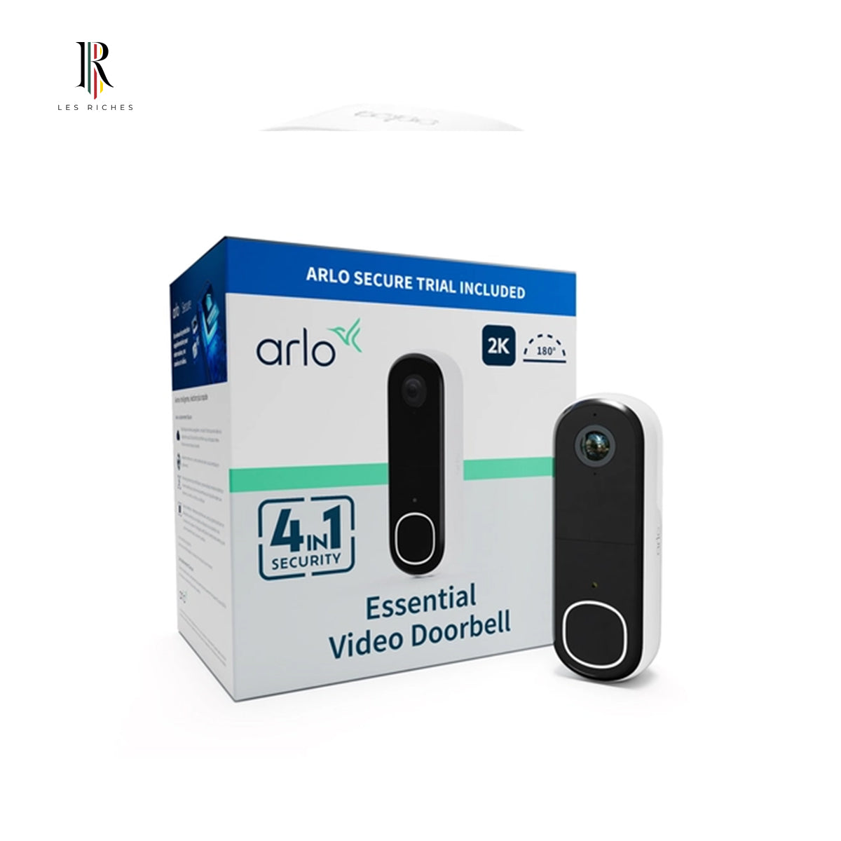 Arlo Essential 2K Video Doorbell, White, 180° Viewing Angle, 2-Way Audio, 1944x1944 Resolution, Wall Mountable