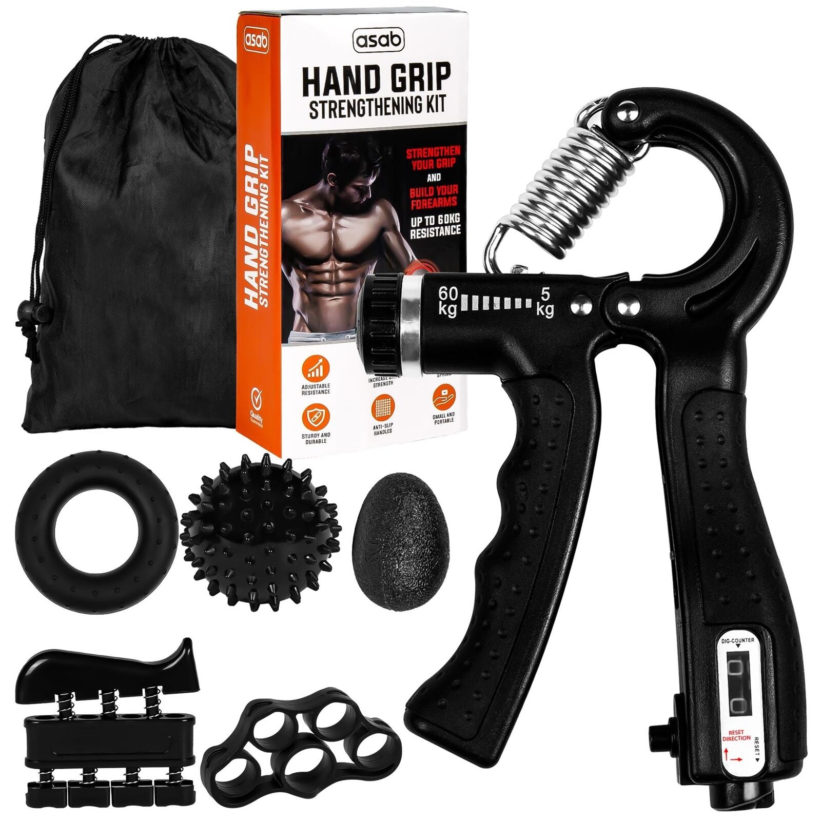 Hand Grip Strengthener 6 Pcs Forearm Exercise Resistance Finger Workout Kit
