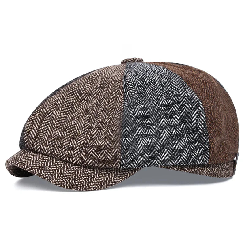 Retro British Newsboy Hats for Men Women 2024 Spring Autumn Octagonal Cap Fashion Herringbone Berets for Men Painter Hats