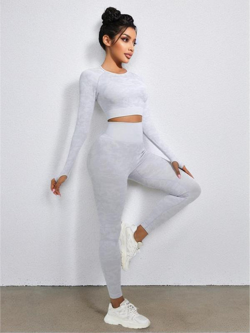 2/4 Pieces Women'S Cut Out Tee & Hip Lifting Sports Leggings Workout Set, Long Sleeve Top & Skinny Pants Tracksuits Set for Yoga Gym, Chav Sets, Two-Piece Sets Tracksuits, Sweatsuits, Women'S Sports Outfits for Fall 2024, Minimalistic Outfit