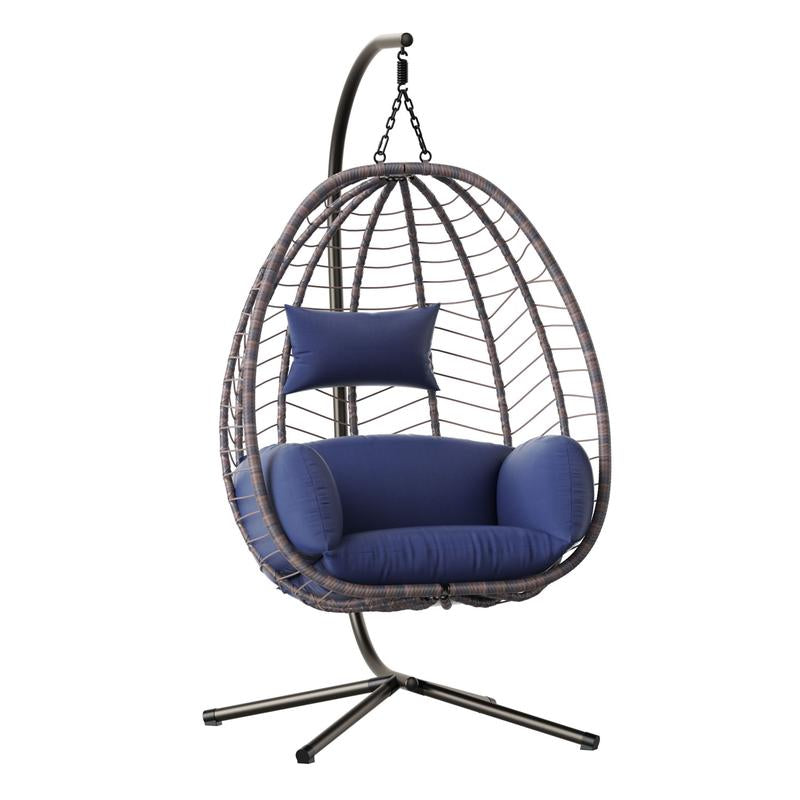 Egg Swing Chair Outdoor Indoor Wicker Rattan Hanging Chair with Stand 350Lbs Capacity W/Strong Frame & Cushions for Patio Balcony Bedroom