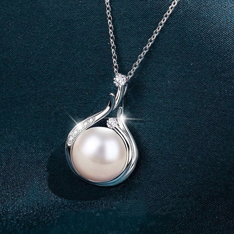 925 Sterling Silver Crystal Pearl Pendant Necklace | Women's & Girls' Jewellery Gift