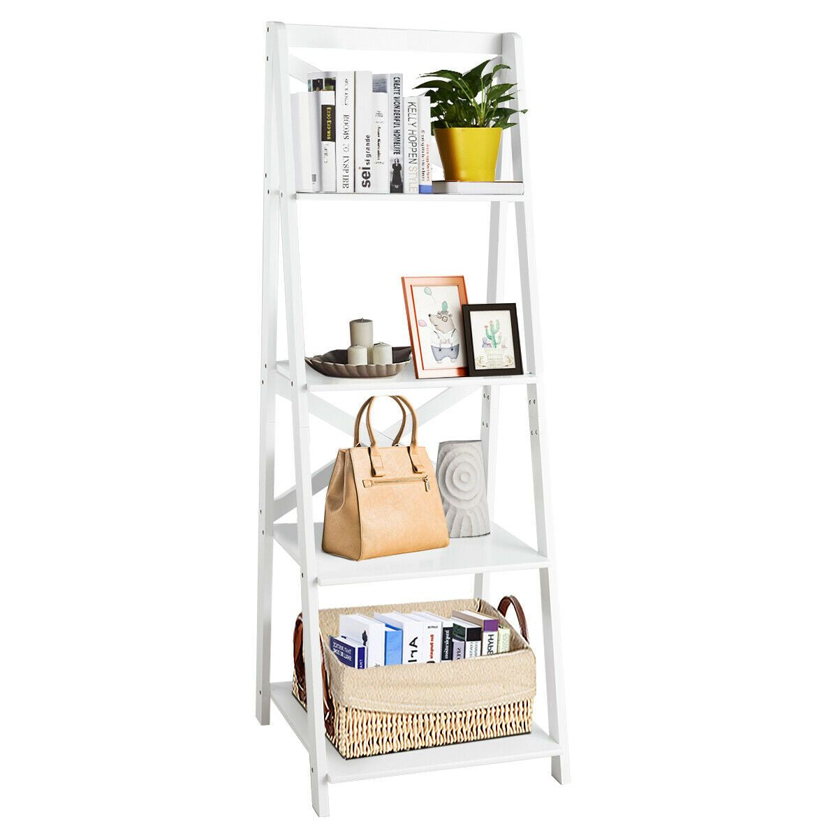4 Tier Wooden Ladder Shelving Unit