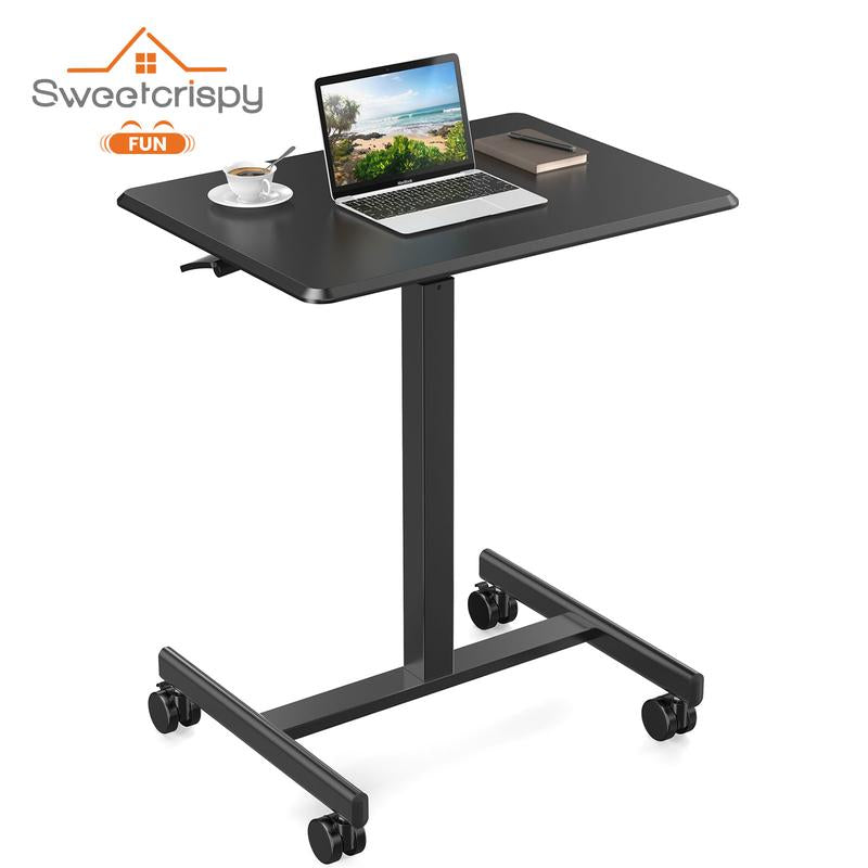 Sweet Furniture F Small Mobile Rolling Standing Desk - Overbed Table, Teacher Podium with Wheels, Adjustable Work Table, Rolling Desk Laptop Computer Cart for Home, Office, Classroom
